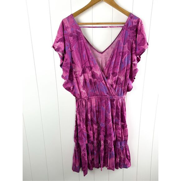 Anthro Daily Practice Tiered Ruffle Mini Dress Pink Purple YCX Print Small - Picture 6 of 14